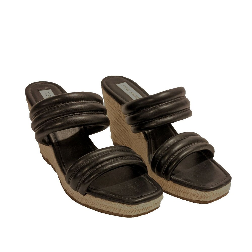 Steve Madden Tahani Wedge Espadrille Sandals Black Women's Size 9 Coastal Chic